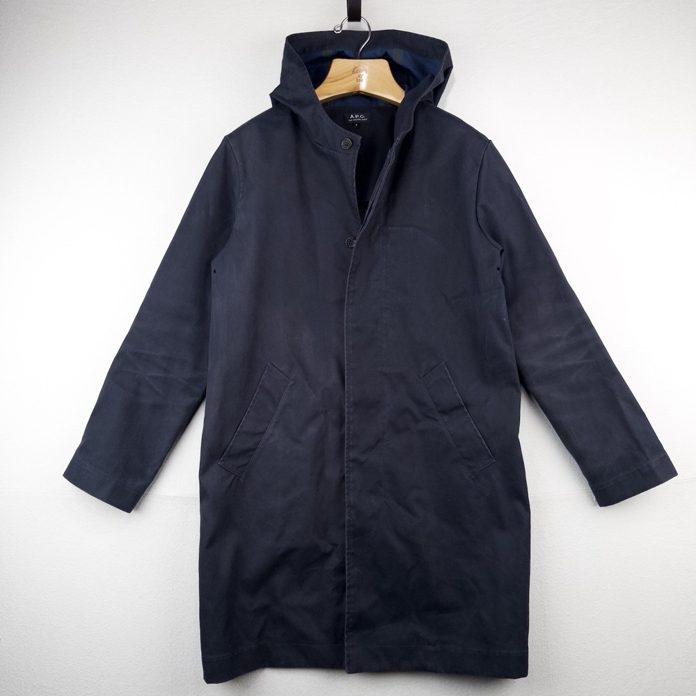 APC Navy Blue Hooded Trench Rain Coat Mac Parka Jacket Men's Small S